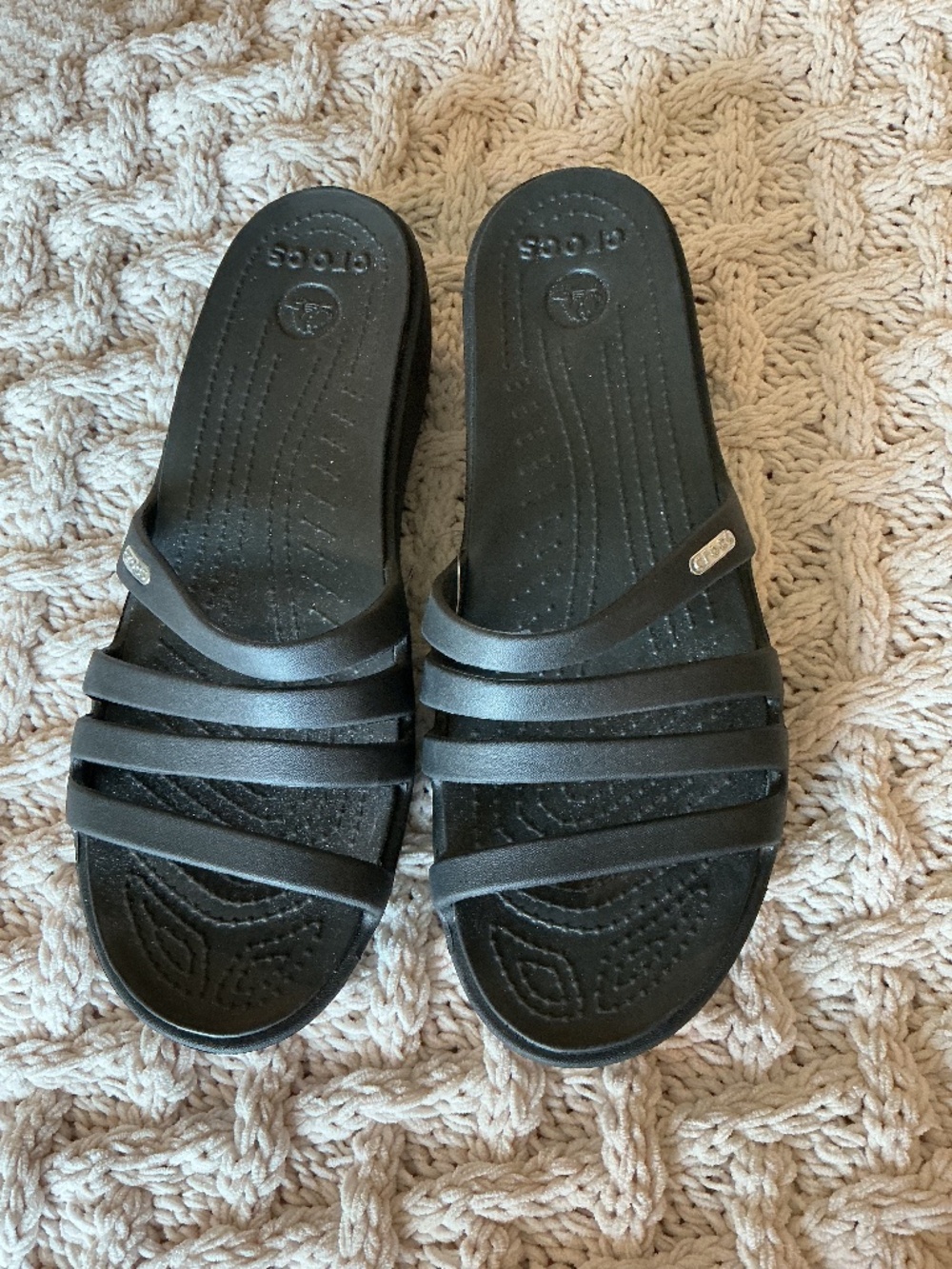 New Crocs Rhonda Slide Sandals Black Wedge Heels Size 10